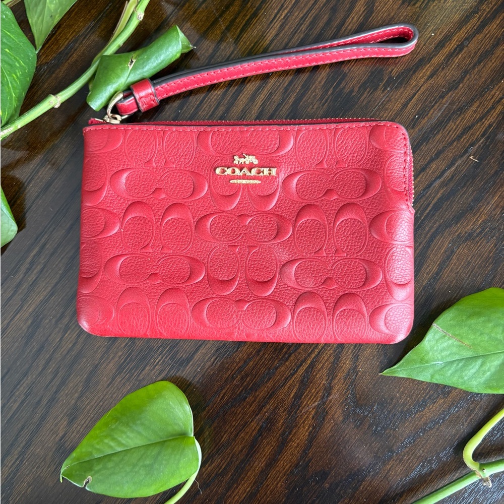Coach Embossed Red Wristlet